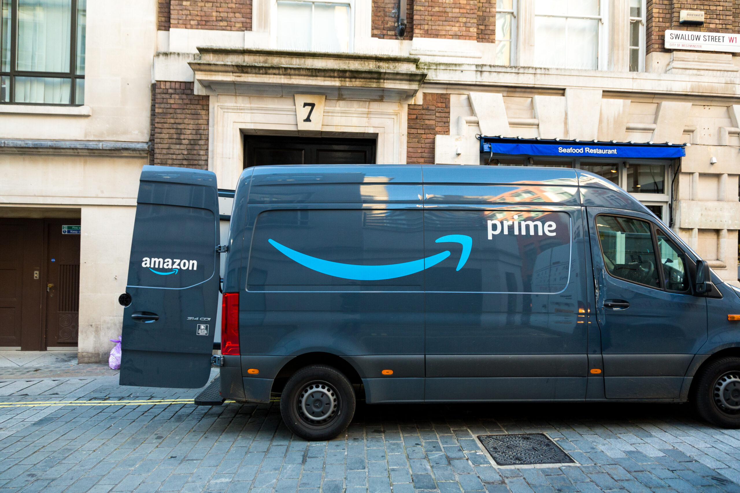 Amazon Prime delivery van on London city street