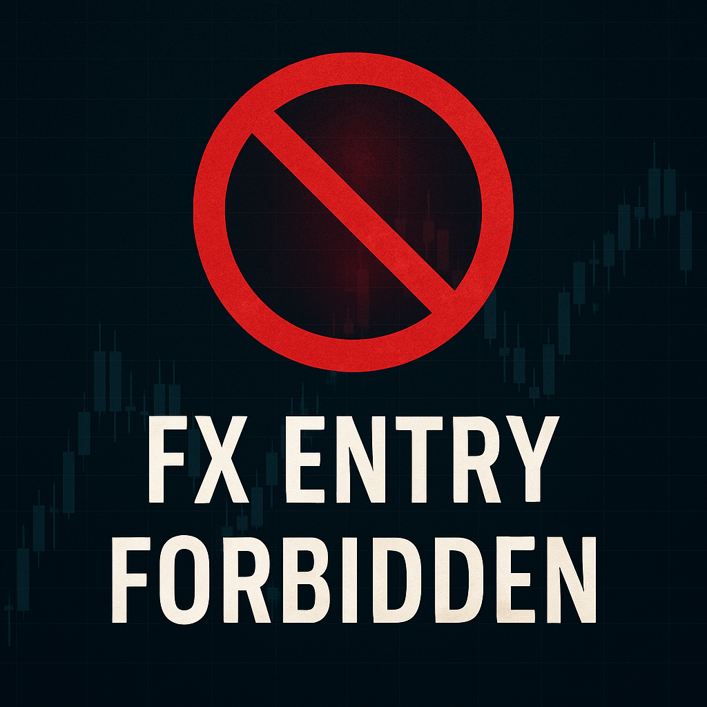 A symbolic image showing a forbidden FX trading zone with a dark chart background