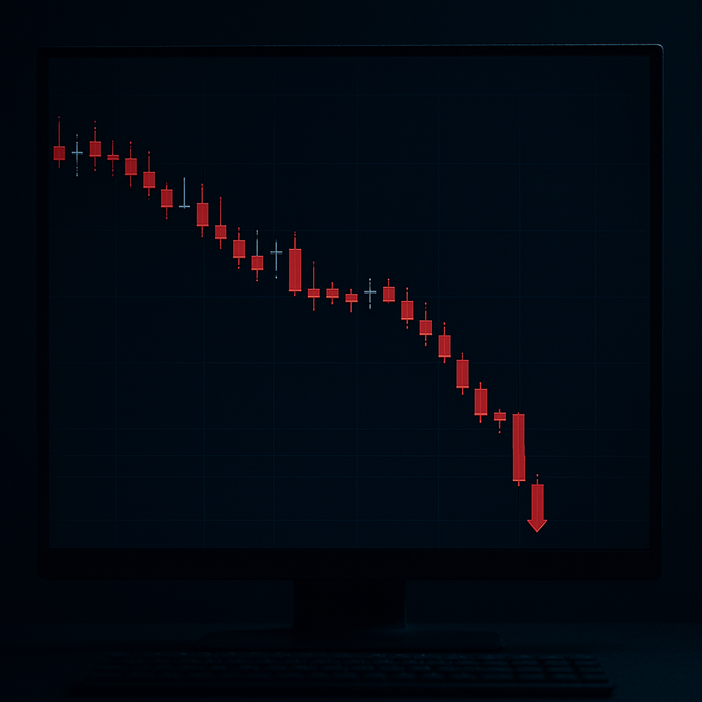 A forex chart showing a sudden price drop, warning traders of high-risk situations