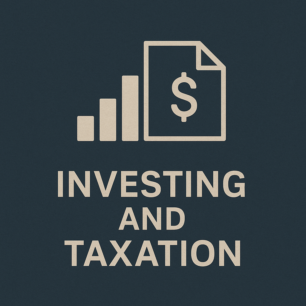 Minimalistic visual representing the connection between investing and taxation