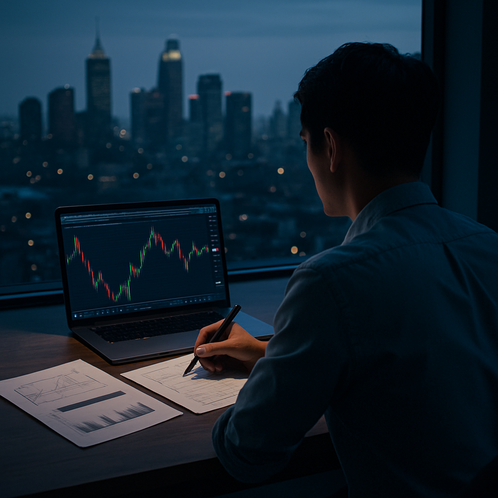 A forex trader at his desk planning global strategies with XM