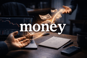 Money flowing from an individual investor to others during stock trading, illustrating how lost money moves through the market