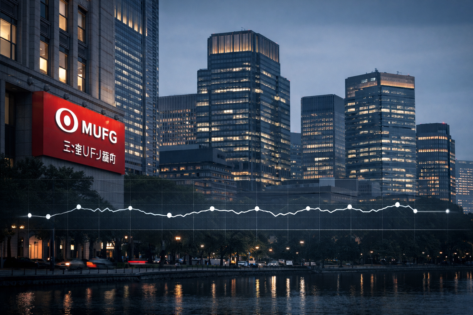 Mitsubishi UFJ Financial Group headquarters and signboard representing a stock that remains resilient in an uncertain market