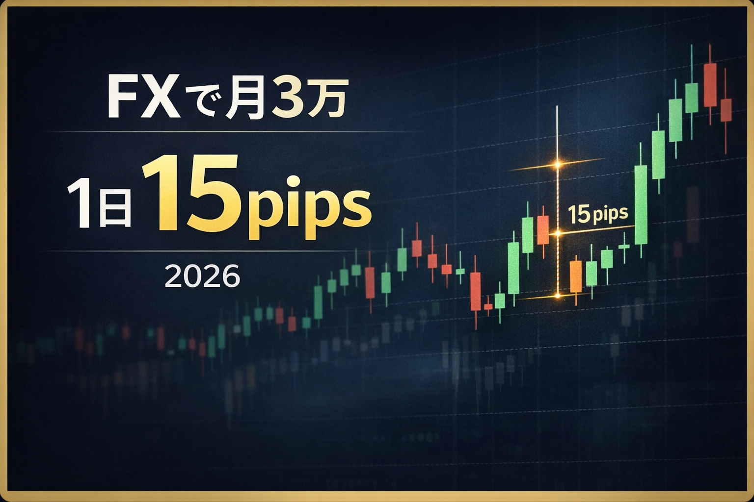 FX infographic showing a strategy to earn 30,000 yen per month by targeting 15 pips per day
