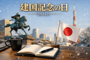 A calm visual representing Japan’s National Foundation Day and its impact on time, markets, and investor decision making